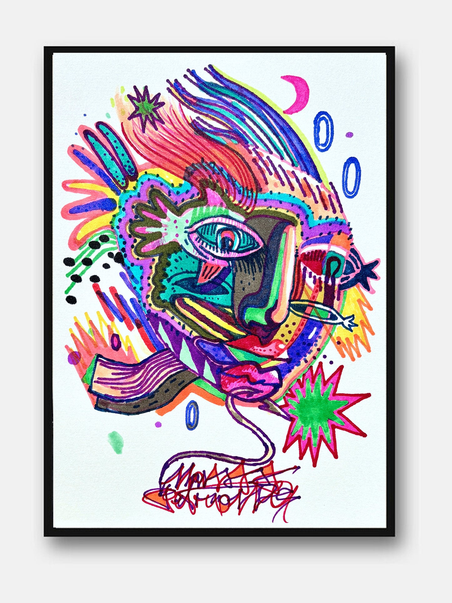 Color Fish di Max Petrone — illustrazione a pennarelli su carta A4, opera unica