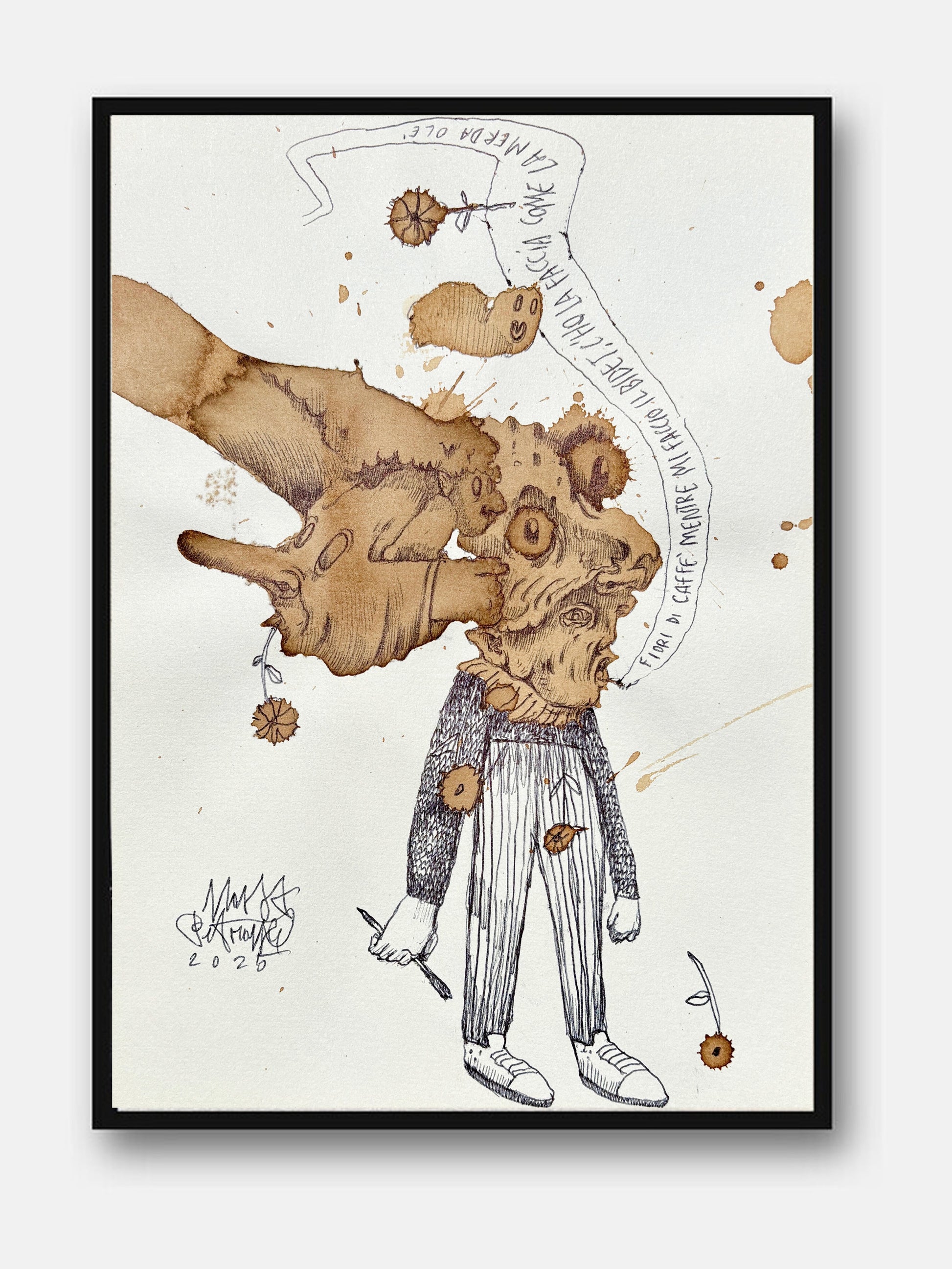 Fiori di caffè di Max Petrone — Coffee Drawing col caffè su carta A3, opera unica