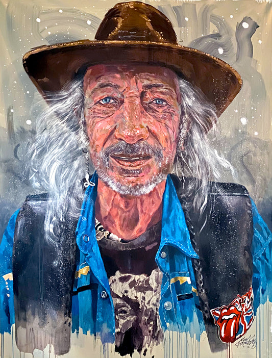 Ivo Like a Rolling Stones di Max Petrone — ritratto su tela 150×200 con logo Rolling Stones, opera unica