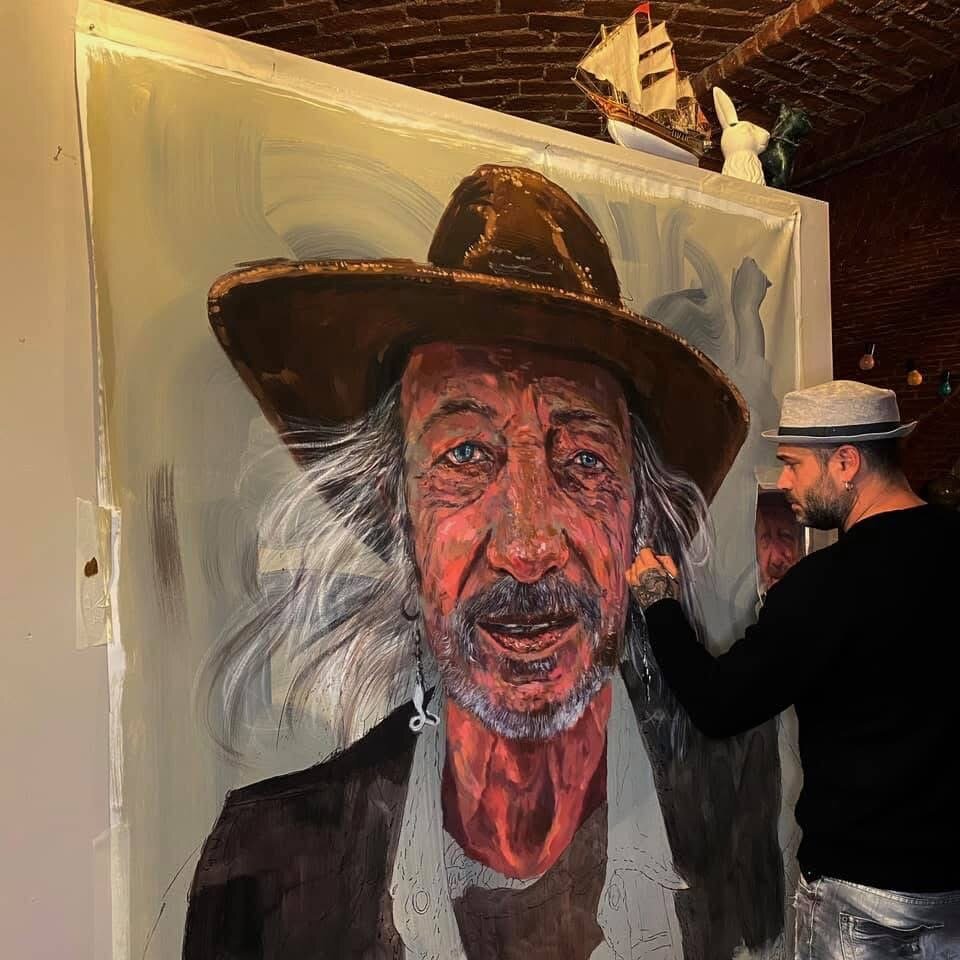 Work in progress del ritratto Ivo Like a Rolling Stones di Max Petrone