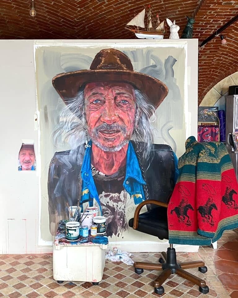 Il dipinto Ivo Like a Rolling Stones nello studio di Max Petrone
