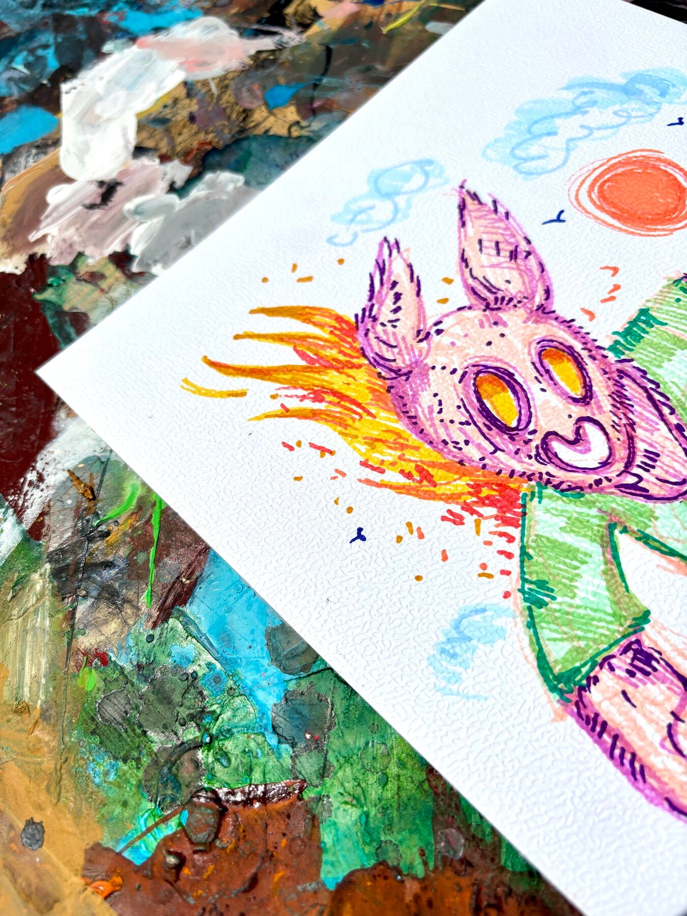 Dettaglio del volto in fiamme di Pink Rabbit di Max Petrone