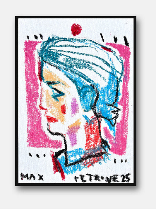 Woman Head di Max Petrone — ritratto femminile a pastelli su carta A4, opera unica