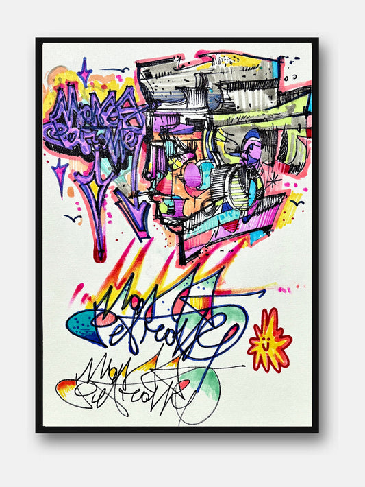 Writing Mass di Max Petrone — illustrazione graffiti a pennarelli su carta A4, opera unica
